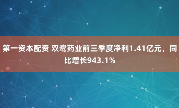 第一资本配资 双鹭药业前三季度净利1.41亿元，同比增长943.1%